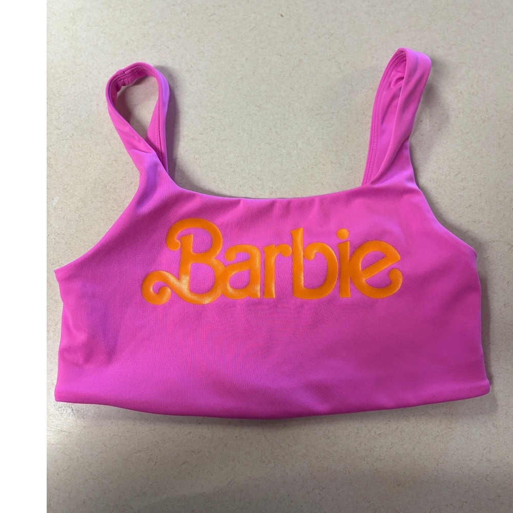 Show Me Your Mumu x Barbie Hot Pink Orange Logo Scoop Neck Bikini Top Small